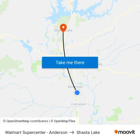 Walmart Supercenter - Anderson to Shasta Lake map