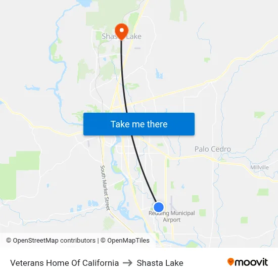 Veterans Home Of California to Shasta Lake map