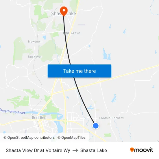 Shasta View Dr at Voltaire Wy to Shasta Lake map
