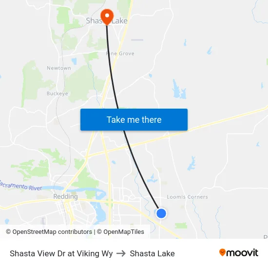 Shasta View Dr at Viking Wy to Shasta Lake map
