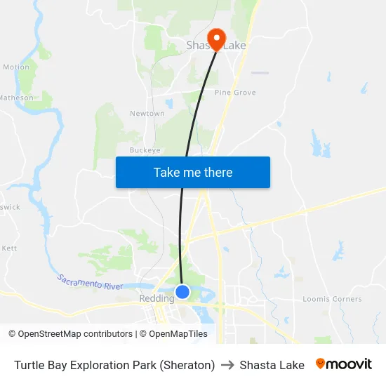Turtle Bay Exploration Park (Sheraton) to Shasta Lake map