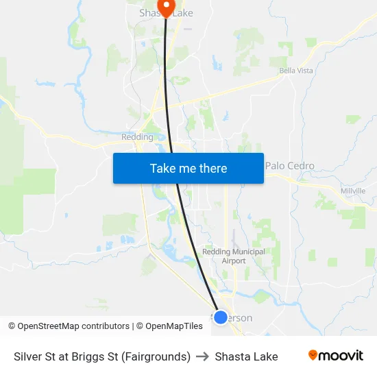 Silver St at Briggs St (Fairgrounds) to Shasta Lake map