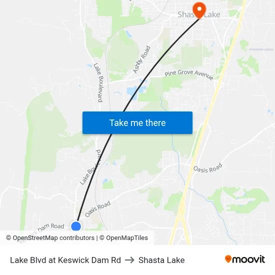 Lake Blvd at Keswick Dam Rd to Shasta Lake map