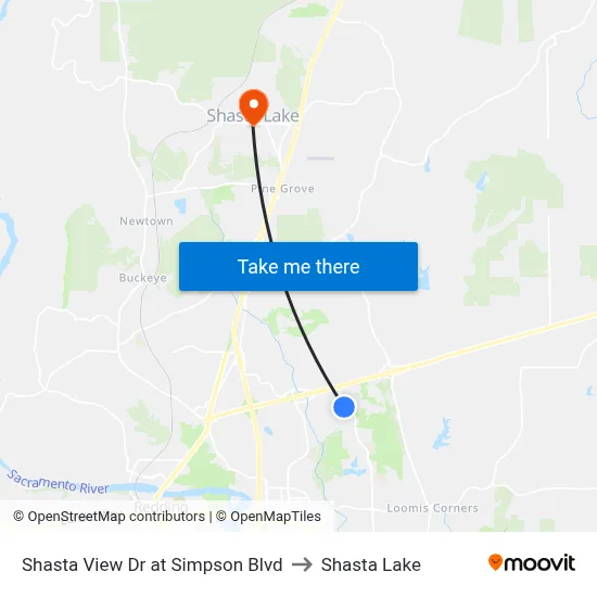 Shasta View Dr at Simpson Blvd to Shasta Lake map