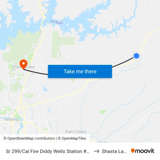 Sr 299/Cal Fire Diddy Wells Station #74 to Shasta Lake map