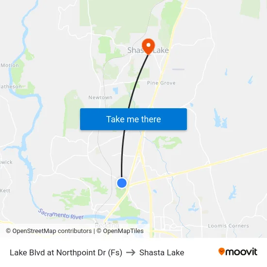 Lake Blvd at Northpoint Dr (Fs) to Shasta Lake map