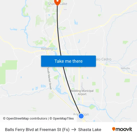 Balls Ferry Blvd at Freeman St (Fs) to Shasta Lake map
