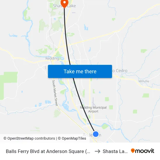 Balls Ferry Blvd at Anderson Square (Mb) to Shasta Lake map