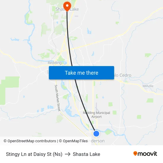 Stingy Ln at Daisy St (Ns) to Shasta Lake map