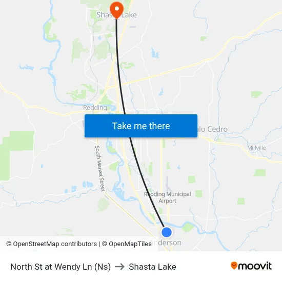 North St at Wendy Ln (Ns) to Shasta Lake map