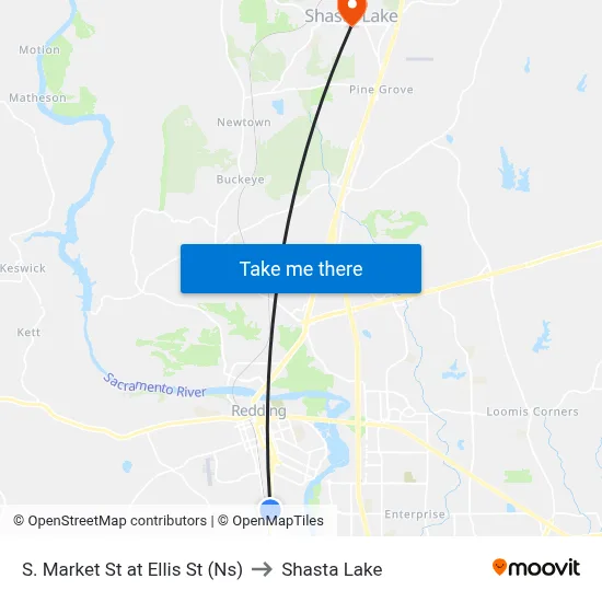 S. Market St at Ellis St (Ns) to Shasta Lake map