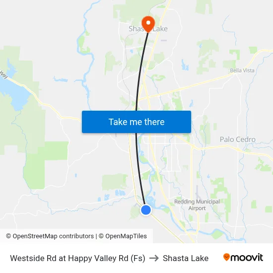 Westside Rd at Happy Valley Rd (Fs) to Shasta Lake map
