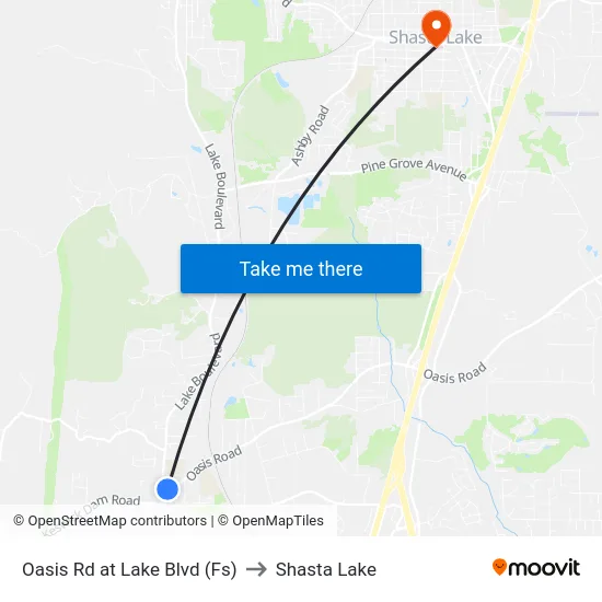 Oasis Rd at Lake Blvd (Fs) to Shasta Lake map