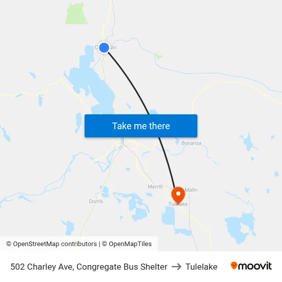 502 Charley Ave, Congregate Bus Shelter to Tulelake map