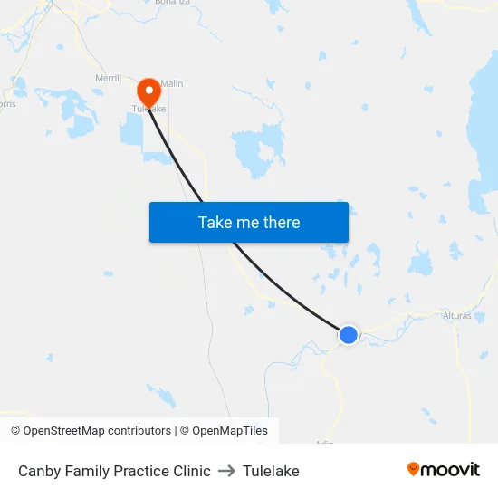 Canby Family Practice Clinic to Tulelake map