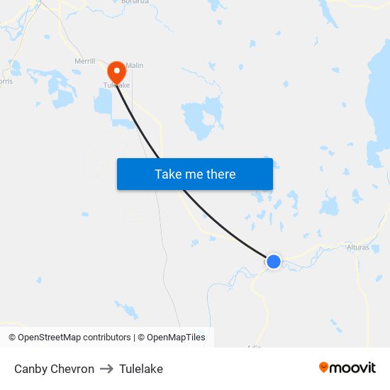 Canby Chevron to Tulelake map