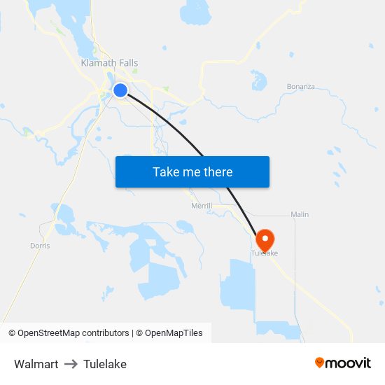 Walmart to Tulelake map
