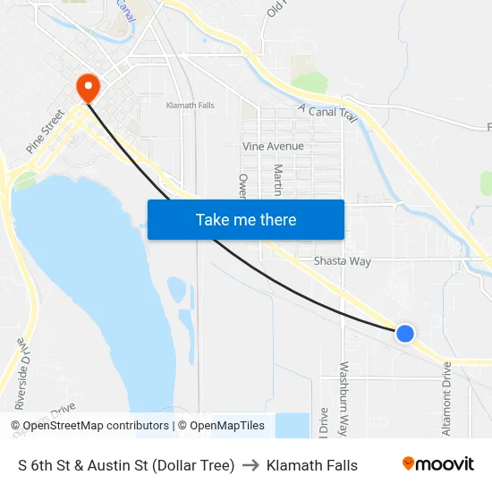 S 6th St & Austin St (Dollar Tree) to Klamath Falls map
