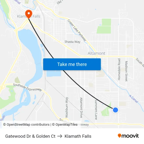 Gatewood Dr & Golden Ct to Klamath Falls map