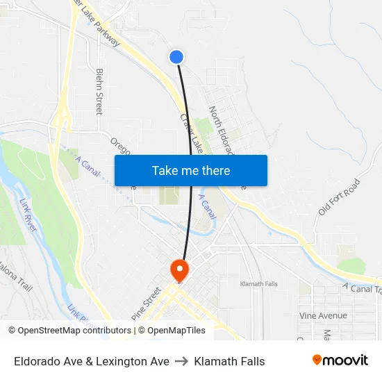 Eldorado Ave & Lexington Ave to Klamath Falls map