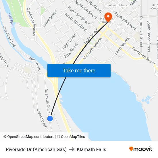 Riverside Dr (American Gas) to Klamath Falls map