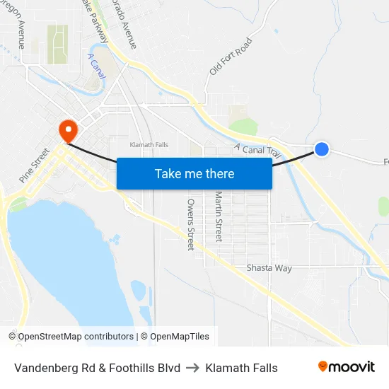 Vandenberg Rd & Foothills Blvd to Klamath Falls map