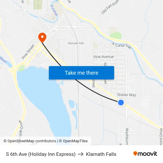 S 6th Ave (Holiday Inn Express) to Klamath Falls map