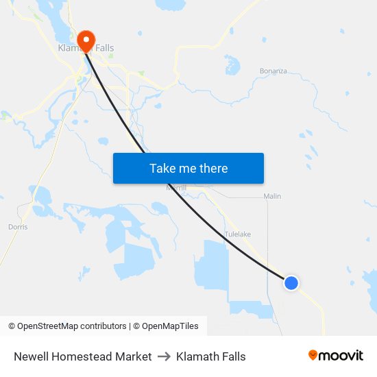 Newell Homestead Market to Klamath Falls map