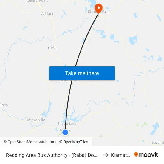 Redding Area Bus Authority - (Raba) Downtown Transit Center to Klamath Falls map