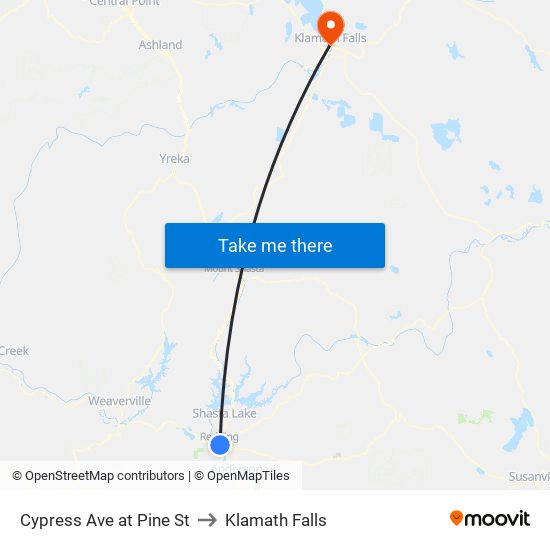 Cypress Ave at Pine St to Klamath Falls map