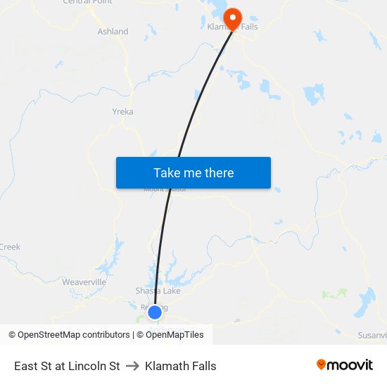 East St at Lincoln St to Klamath Falls map