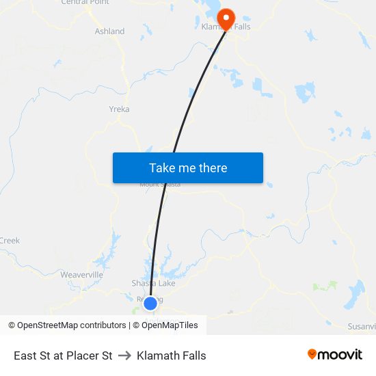 East St at Placer St to Klamath Falls map