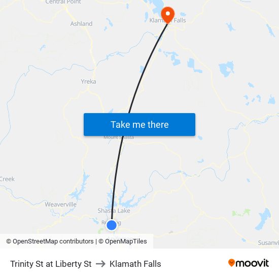 Trinity St at Liberty St to Klamath Falls map