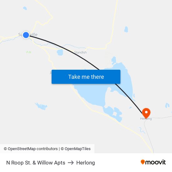 N Roop St. & Willow Apts to Herlong map