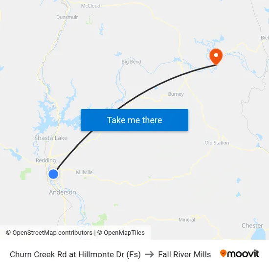 Churn Creek Rd at Hillmonte Dr (Fs) to Fall River Mills map