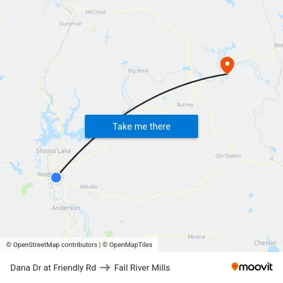 Dana Dr at Friendly Rd to Fall River Mills map