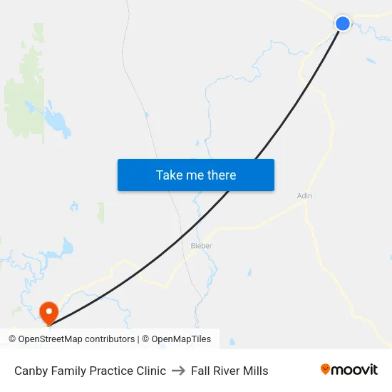 Canby Family Practice Clinic to Fall River Mills map