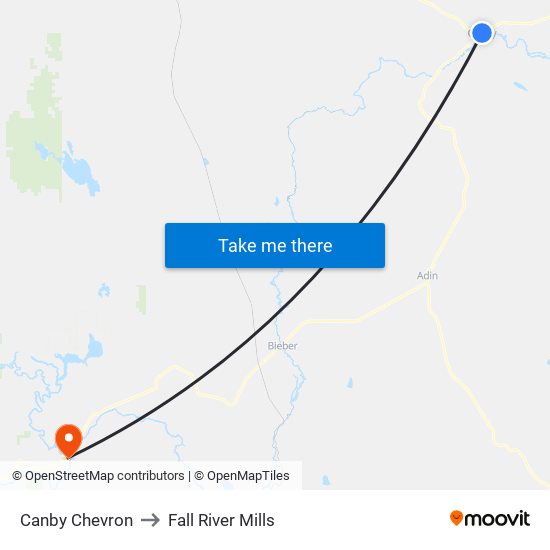 Canby Chevron to Fall River Mills map