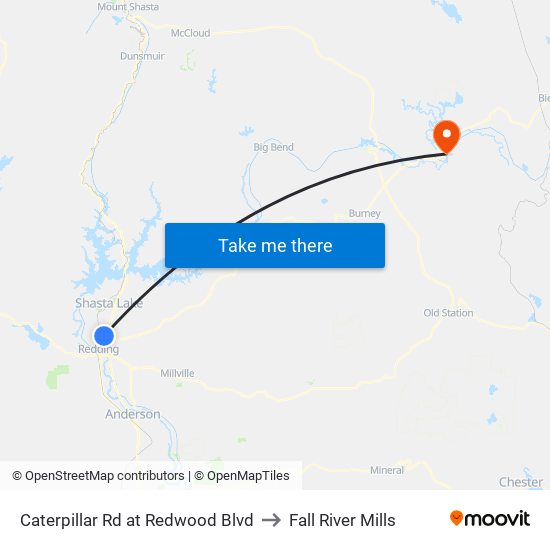 Caterpillar Rd at Redwood Blvd to Fall River Mills map