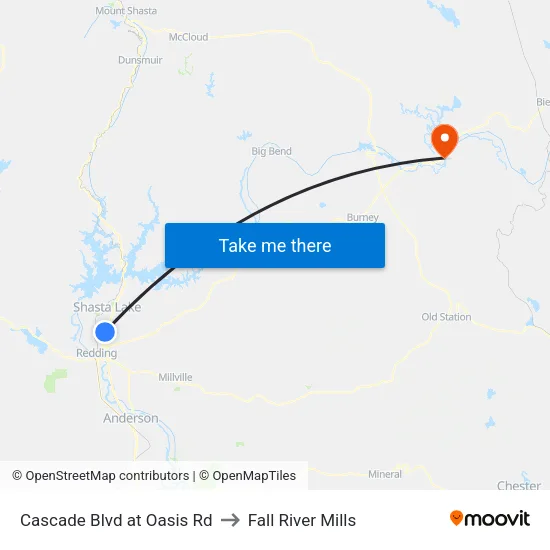 Cascade Blvd at Oasis Rd to Fall River Mills map
