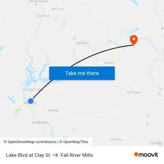 Lake Blvd at Clay St to Fall River Mills map
