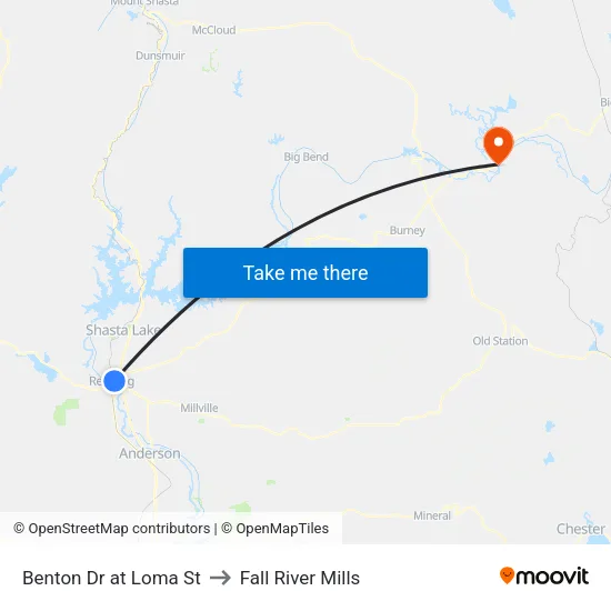Benton Dr at Loma St to Fall River Mills map