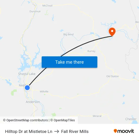 Hilltop Dr at Mistletoe Ln to Fall River Mills map
