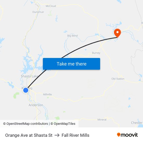 Orange Ave at Shasta St to Fall River Mills map