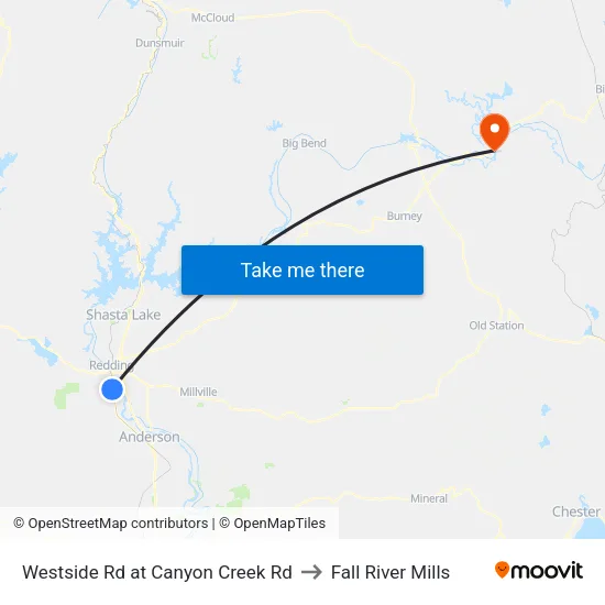 Westside Rd at Canyon Creek Rd to Fall River Mills map