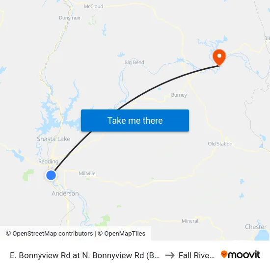 E. Bonnyview Rd at N. Bonnyview Rd (Bonnyview Market) to Fall River Mills map