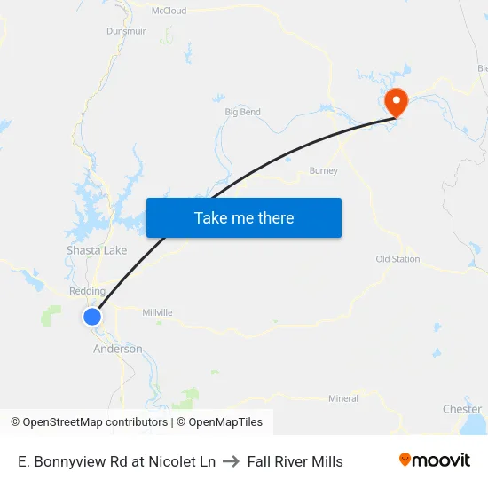 E. Bonnyview Rd at Nicolet Ln to Fall River Mills map