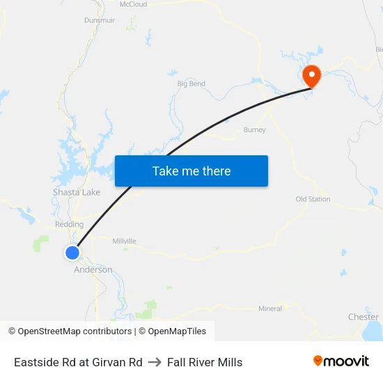 Eastside Rd at Girvan Rd to Fall River Mills map