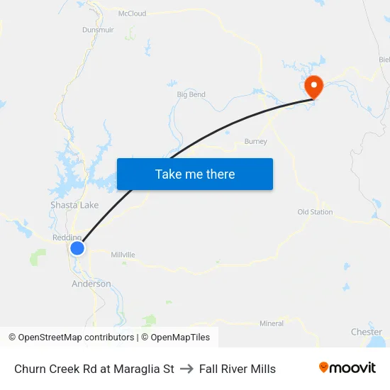 Churn Creek Rd at Maraglia St to Fall River Mills map