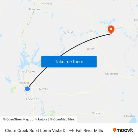 Churn Creek Rd at Loma Vista Dr to Fall River Mills map